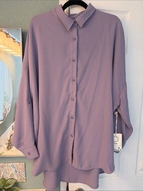 NWT Lavender Button-Down Shirt - Relaxed fit Oversized Women’s Button Down Top